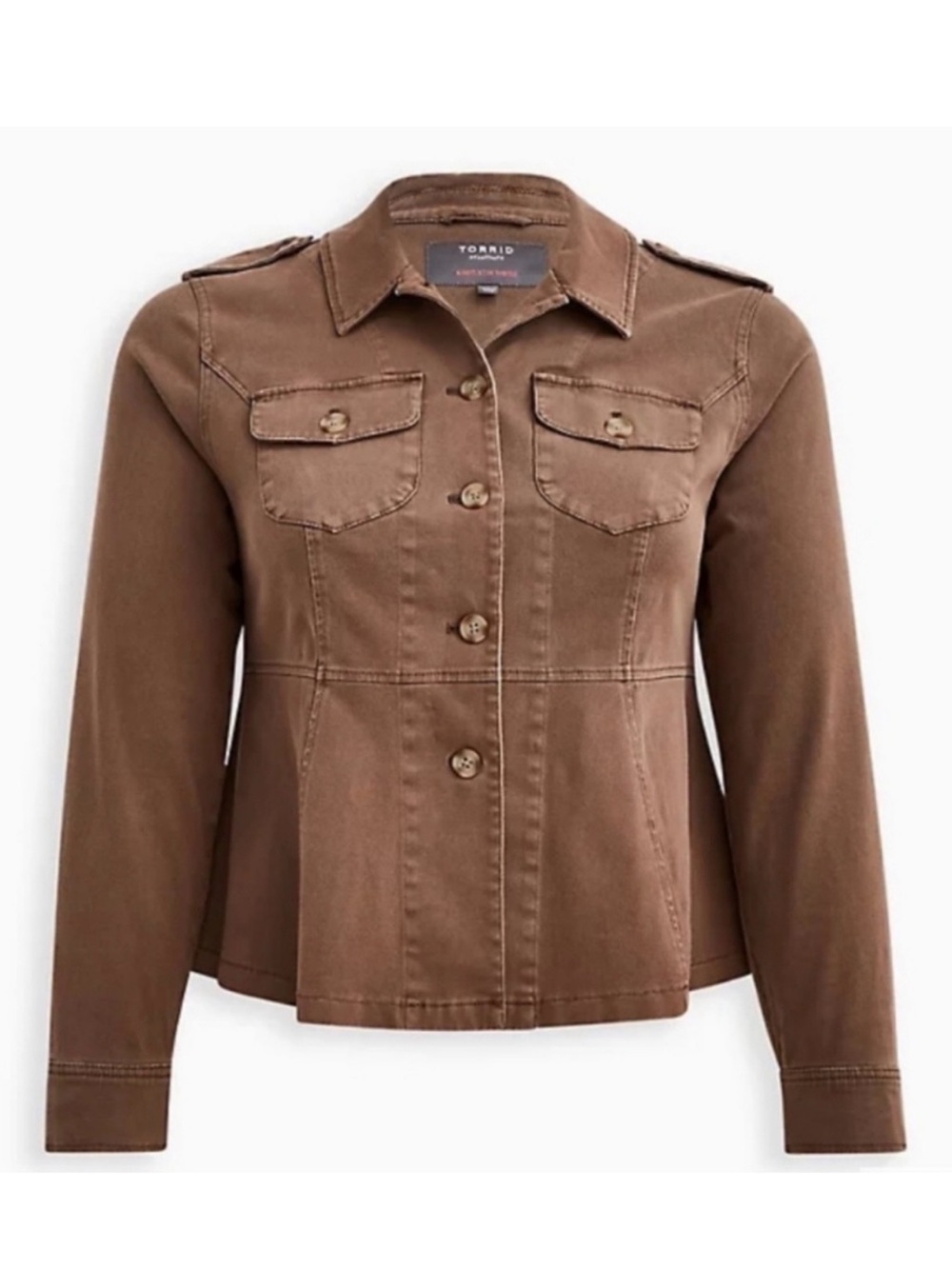 torrid Brown Button-Front Utility Jacket with Flap Pockets